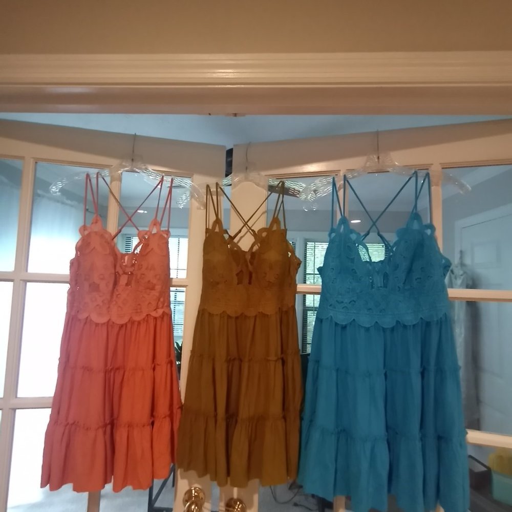 PLUS CROCHET LACE RUFFLE CAMI DRESS - Olive Mustard 1X - Picture 6 of 10